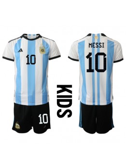Billige Argentina Lionel Messi #10 Hjemmedraktsett Barn VM 2022 Kortermet (+ Korte bukser)